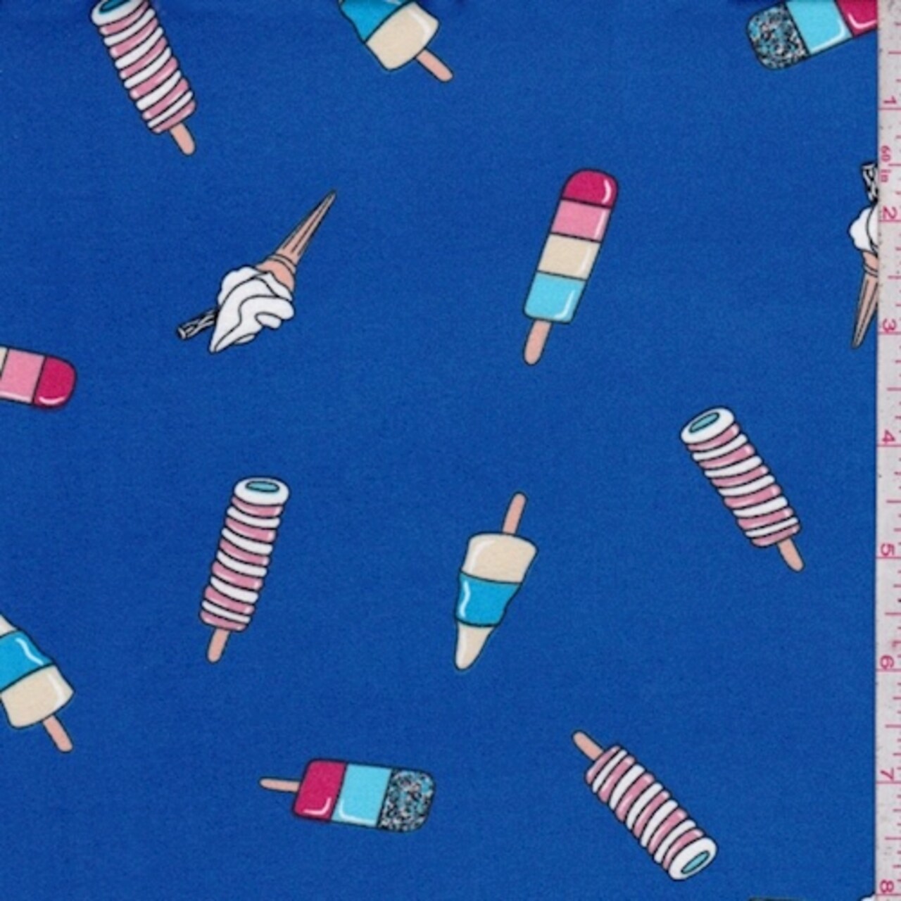 Cobalt Blue Ice Cream Treat Double Brushed Jersey Knit Fabric By the Yard